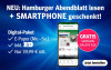 Ein Smartphone zeigt das Digital-Paket für 39,99 Euro, inklusive E-Paper und einem gratis Samsung Galaxy A36.