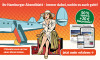 Frau mit Hut sitzt vor Flugzeug auf Koffern neben Abendblatt Abo. Angebot: 50 Prozent sparen plus 20 Euro Barprämie.